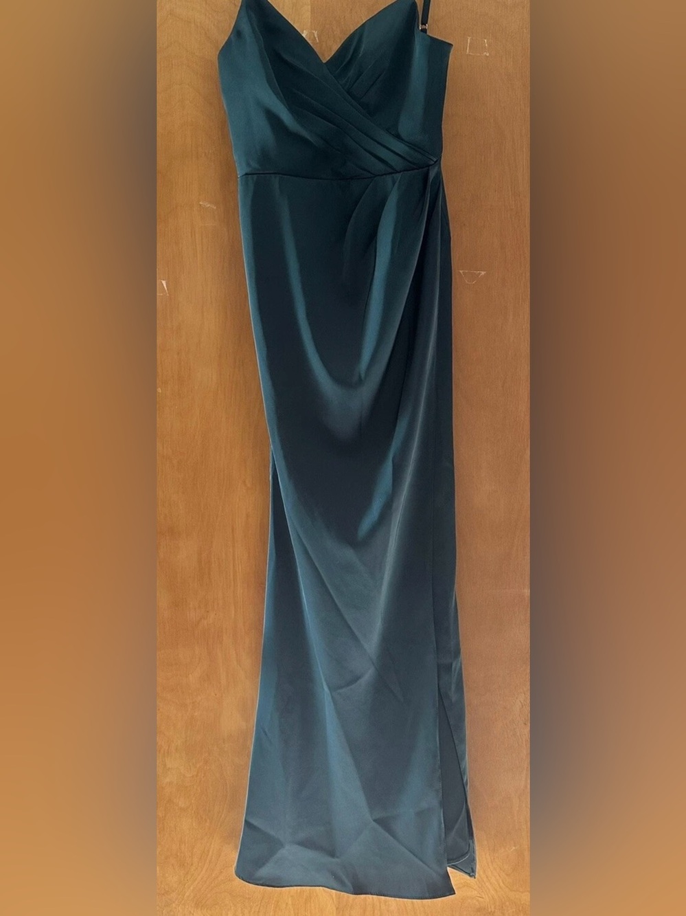 Azazie Women’s A0 Green VNeck Pleated Front Overlap Pencil Maxi Bridesmaid Dress